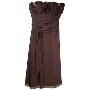 B2 Dress Evening Formal Cocktail Size 6 Strapless, Ruffled, Ruched, Brown